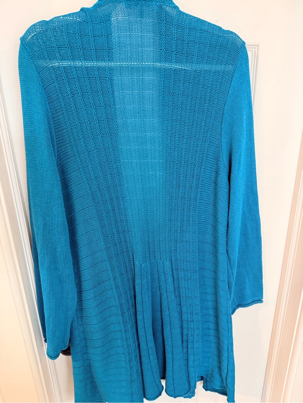 NY Collection Woman Turquoise Open Knit Cardigan 2X Boho Lightweight Duster - Picture 4 of 5